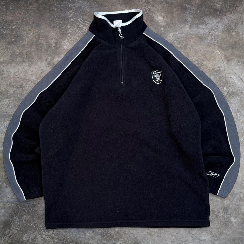 Vintage Oakland Raiders 1/4 Zip Black Fleece Sweatshirt Men's Size Large 90s Y2K